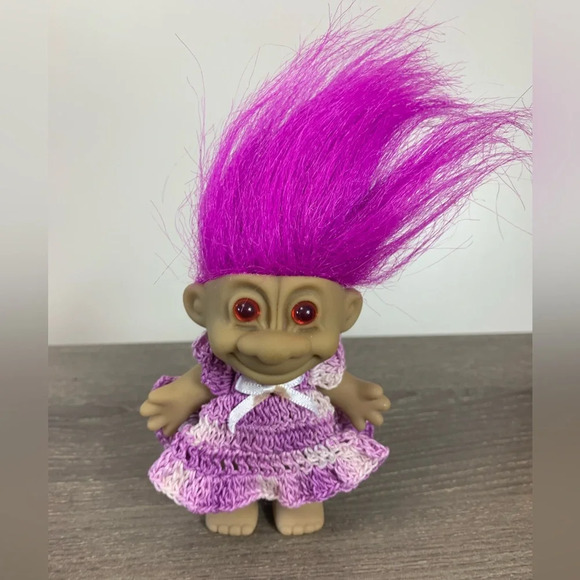 Vtg Troll  Doll Purple Hair Red Eyes 90’s Creepy Nostalgic Play Unmarked China - Picture 1 of 11